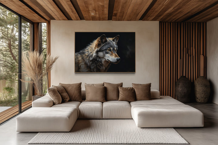 Grey Wolf Portrait Framed Canvas Wall Art