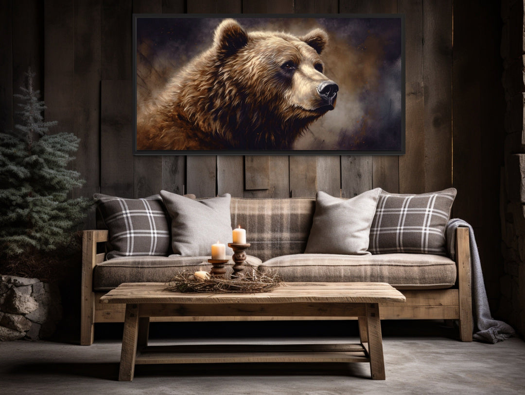 Grizzly Bear Extra Large Cabin Decor Framed Canvas Wall Art