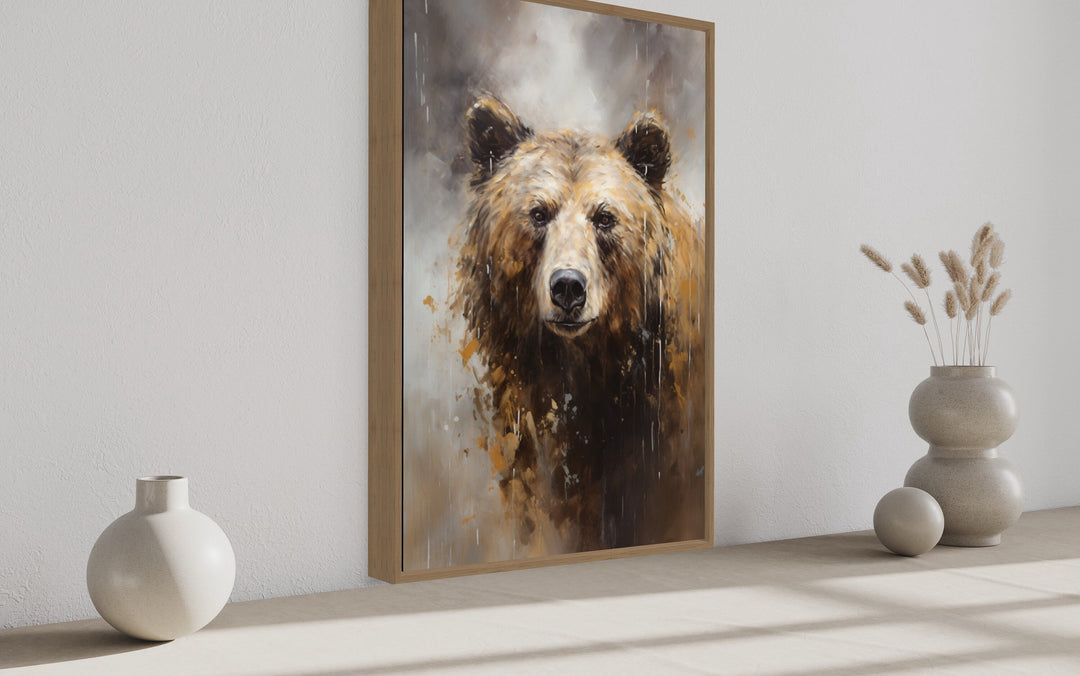 Grizzly Bear Portrait Vertical Framed Canvas Wall Art