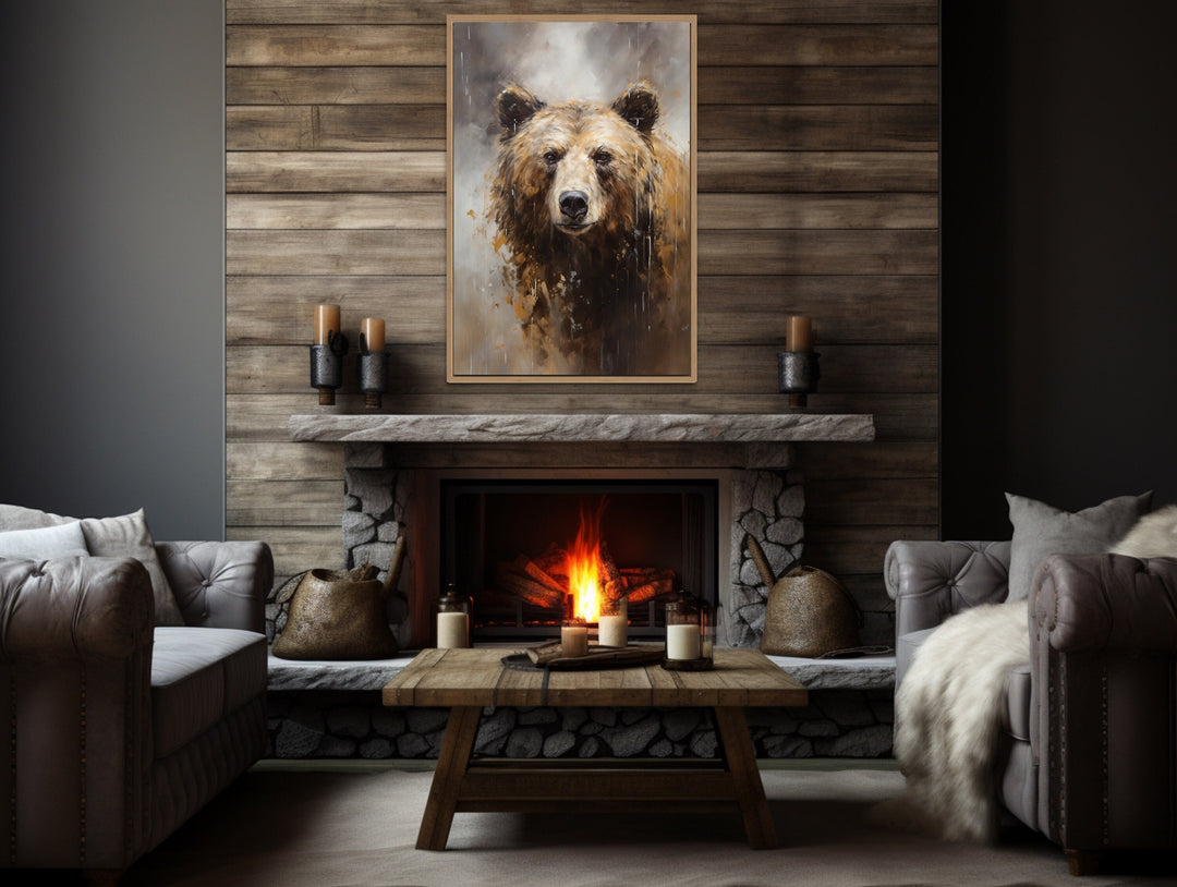 Grizzly Bear Portrait Vertical Framed Canvas Wall Art