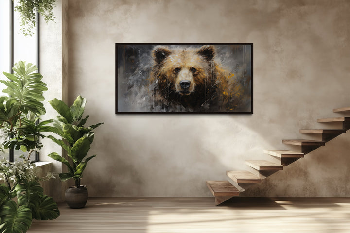 Grizzly Bear Wall Art – Extra Large Abstract Wildlife Canvas for Rustic Cabin Decor