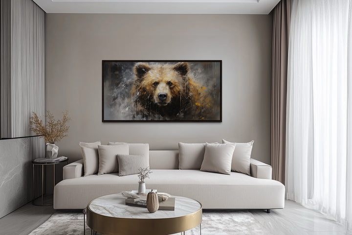 Grizzly Bear Wall Art – Extra Large Abstract Wildlife Canvas for Rustic Cabin Decor