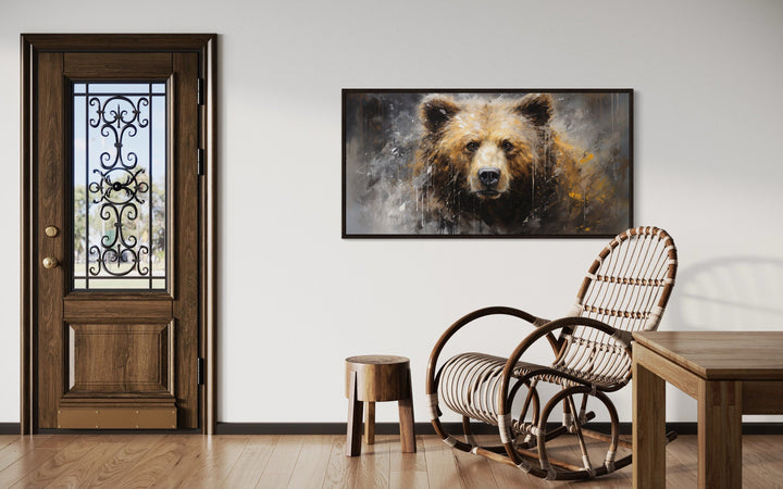 Grizzly Bear Wall Art – Extra Large Abstract Wildlife Canvas for Rustic Cabin Decor
