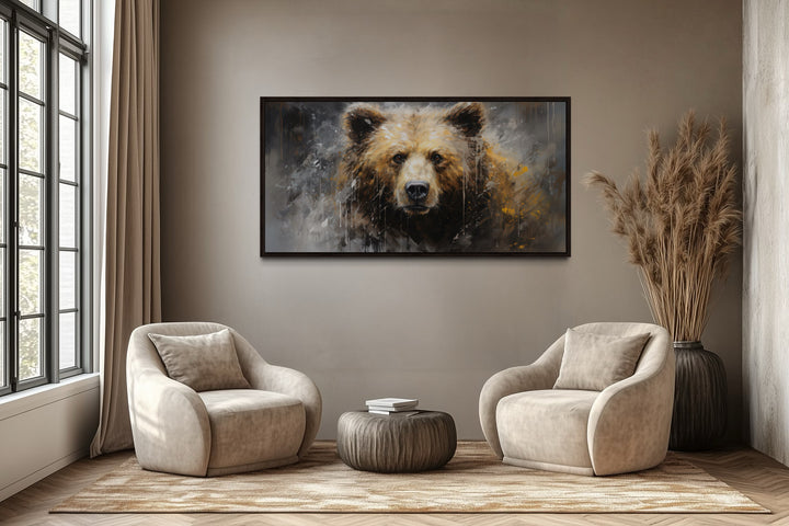 Grizzly Bear Wall Art – Extra Large Abstract Wildlife Canvas for Rustic Cabin Decor