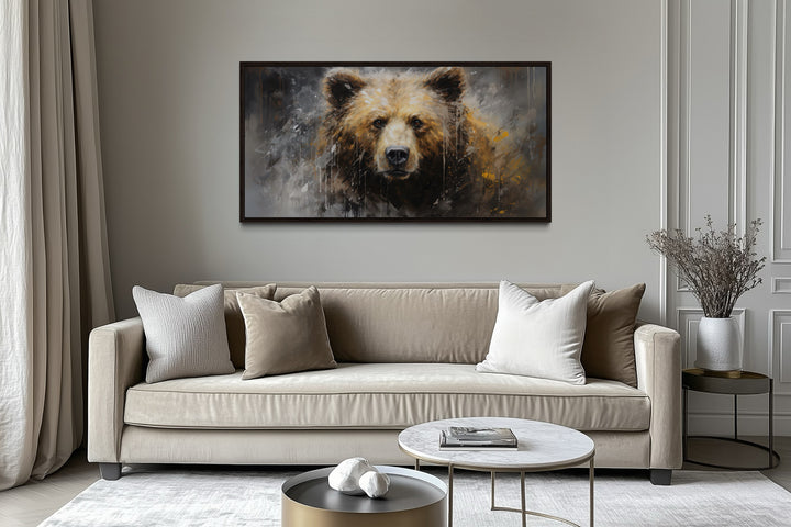 Grizzly Bear Wall Art – Extra Large Abstract Wildlife Canvas for Rustic Cabin Decor