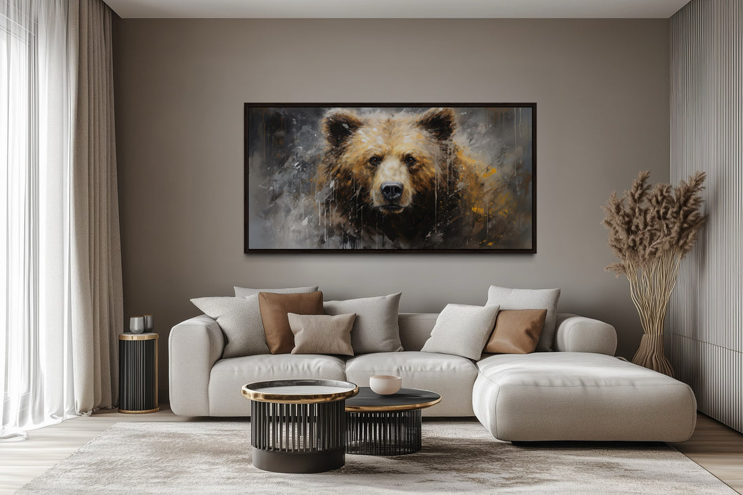 Grizzly Bear Wall Art – Extra Large Abstract Wildlife Canvas for Rustic Cabin Decor
