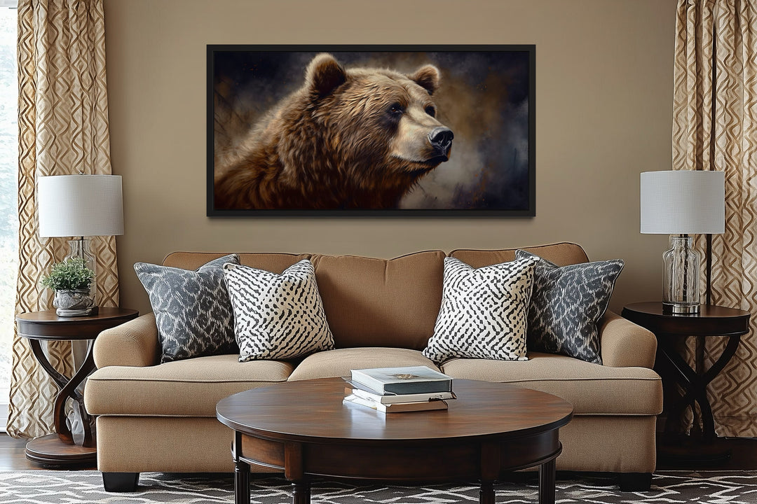Grizzly Bear Wall Art - Extra Large Framed Canvas | Rustic Lodge Decor