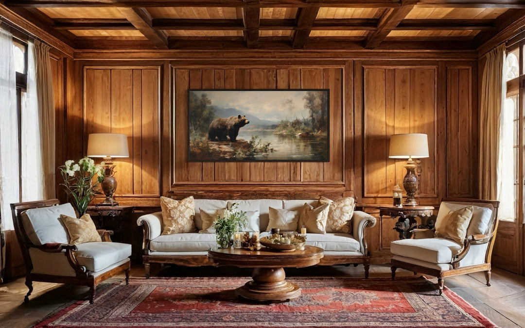 Grizzly Bear Wall Art - Rustic Cabin Decor Wildlife Canvas Print Framed