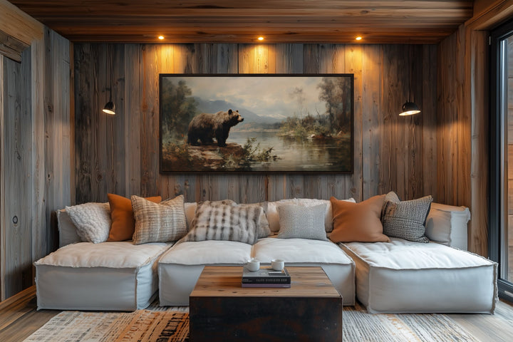 Grizzly Bear Wall Art - Rustic Cabin Decor Wildlife Canvas Print Framed