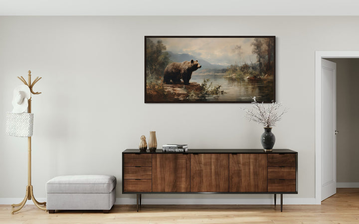 Grizzly Bear Wall Art - Rustic Cabin Decor Wildlife Canvas Print Framed