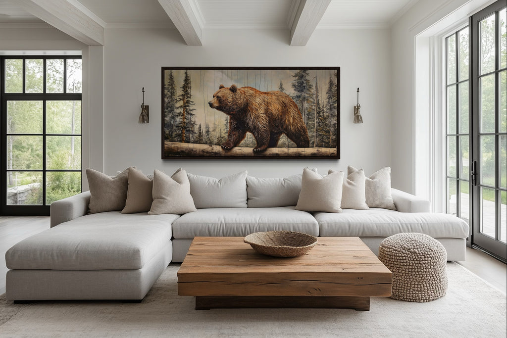 Grizzly Bear Wall Art: Rustic Cabin Canvas Print – Wall Decor Delights