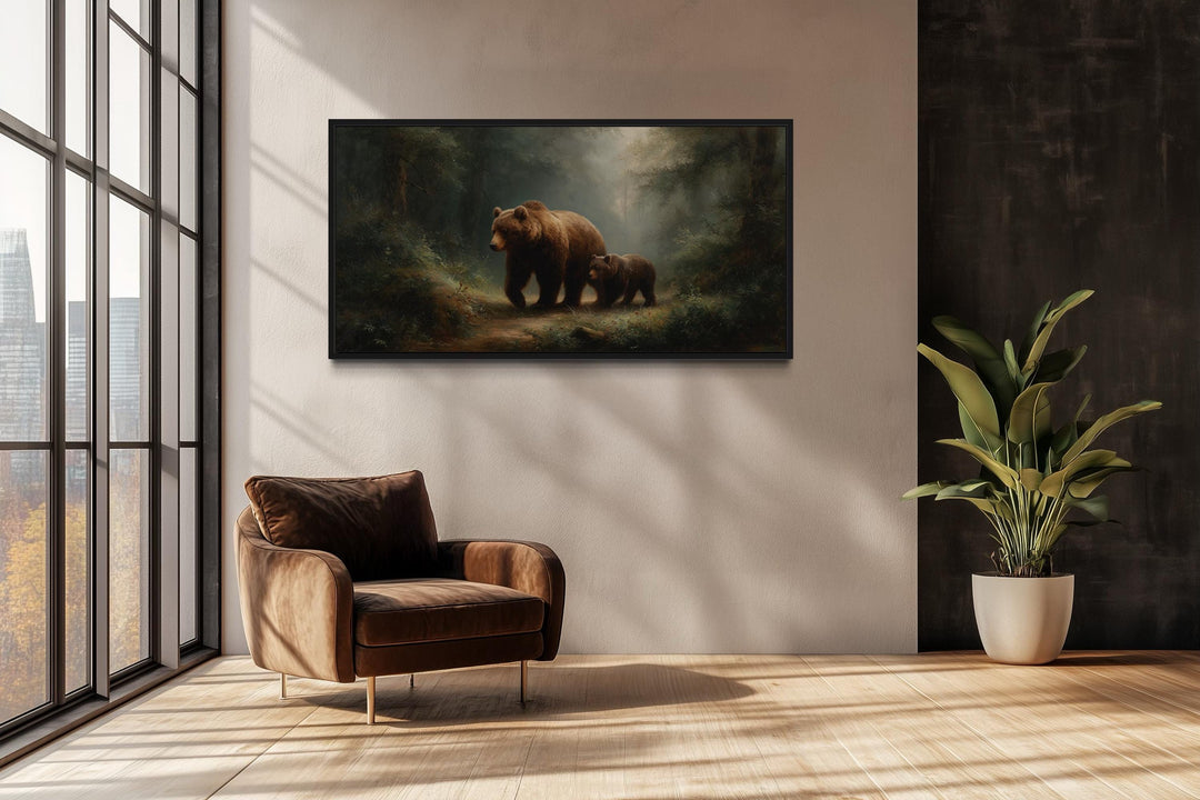 Grizzly Mama Bear And Cub In The Forest Wall Art