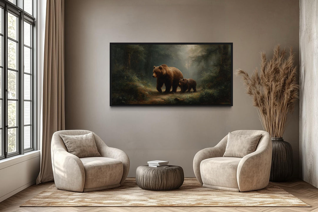 Grizzly Mama Bear And Cub In The Forest Wall Art