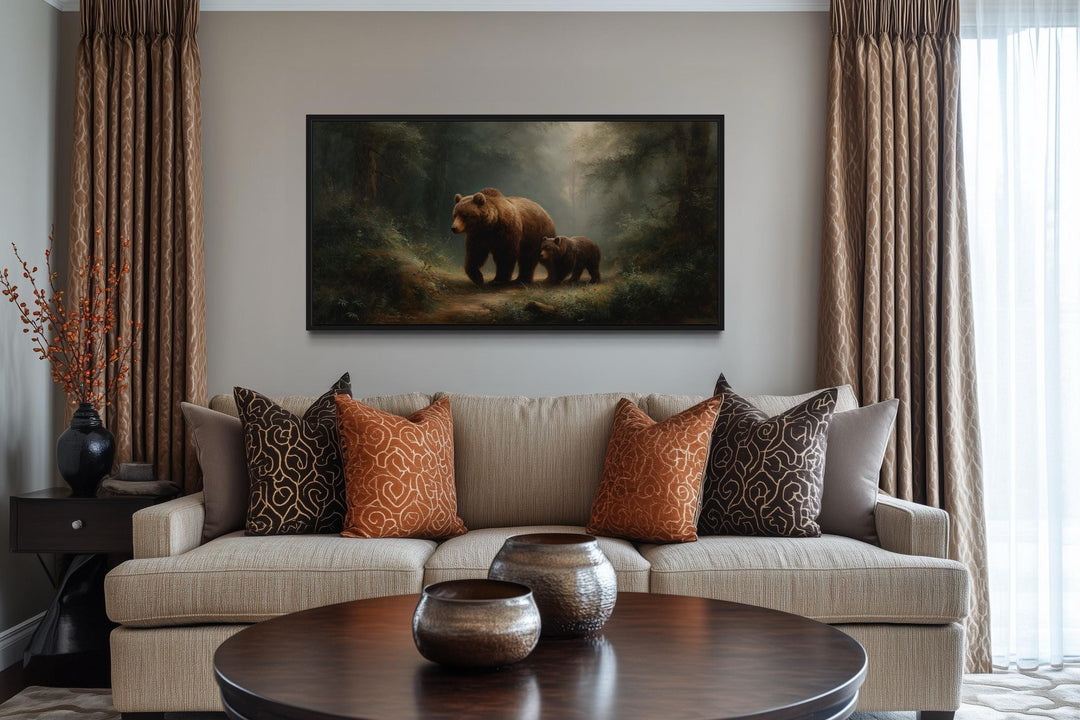 Grizzly Mama Bear And Cub In The Forest Wall Art