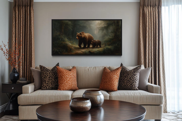 Grizzly Mama Bear And Cub In The Forest Wall Art