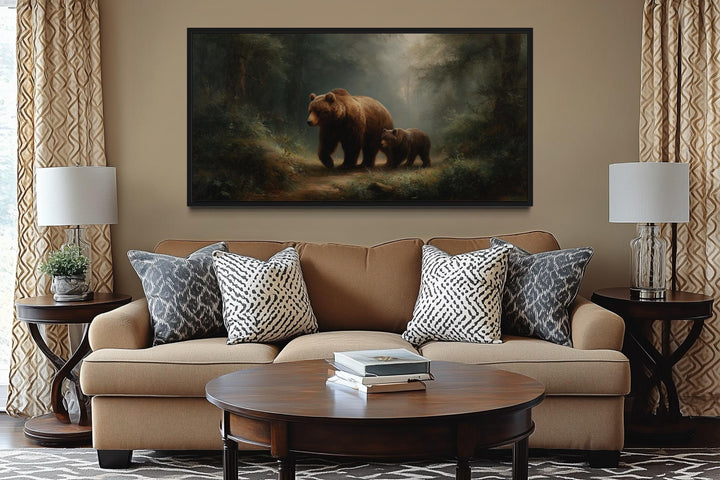 Grizzly Mama Bear And Cub In The Forest Wall Art