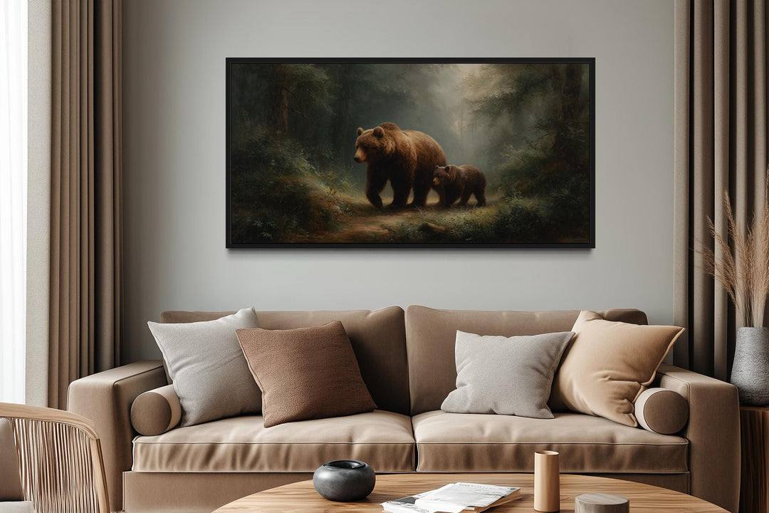 Grizzly Mama Bear And Cub In The Forest Wall Art