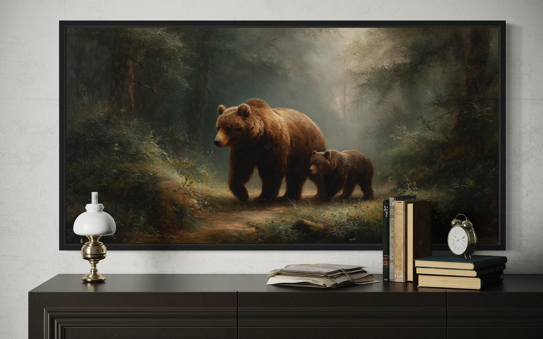 Grizzly Mama Bear And Cub In The Forest Wall Art