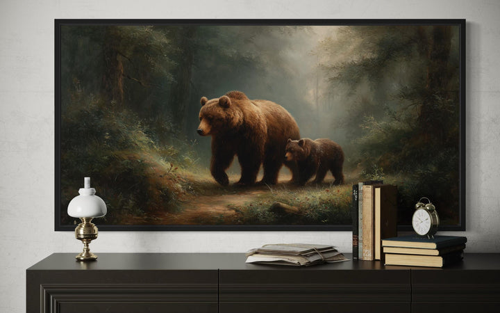 Grizzly Mama Bear And Cub In The Forest Wall Art