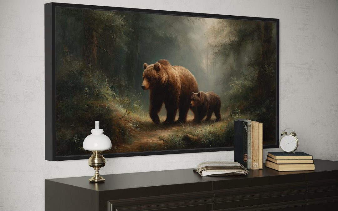 Grizzly Mama Bear And Cub In The Forest Wall Art