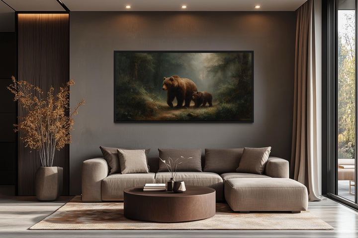 Grizzly Mama Bear And Cub In The Forest Wall Art