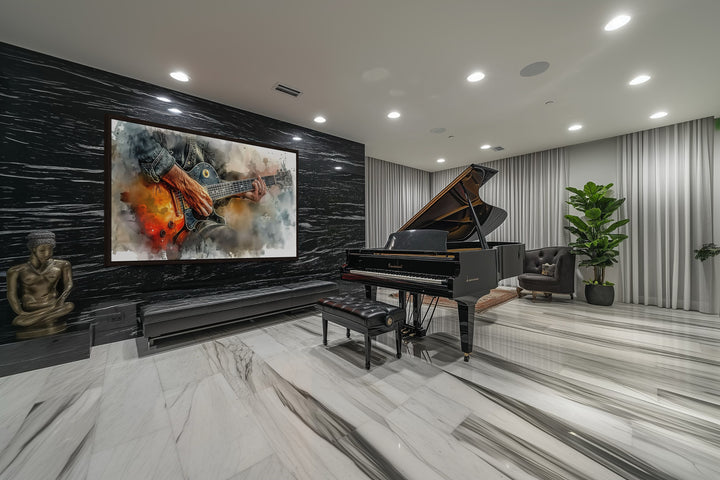 Guitar Wall Art – Hand Painted Watercolor Guitar Canvas | Music Room Decor