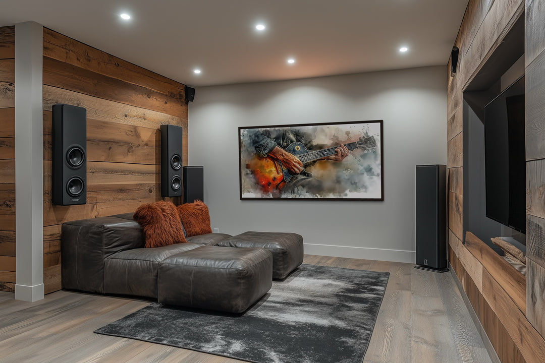 Guitar Wall Art – Hand Painted Watercolor Guitar Canvas | Music Room Decor