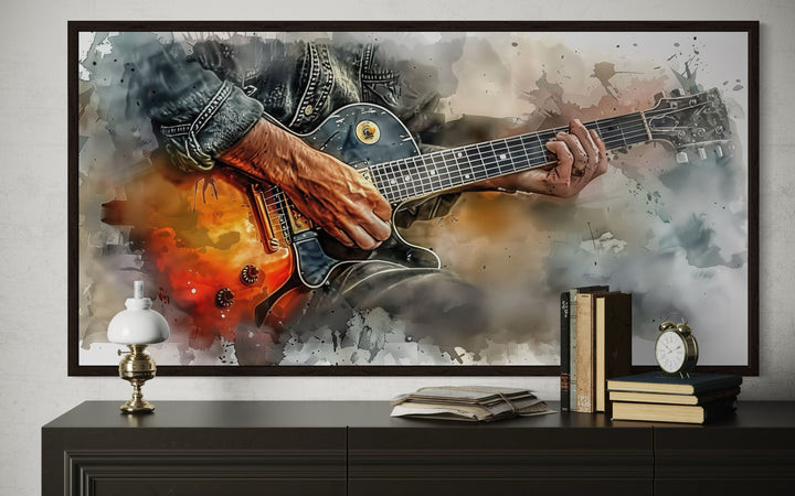 Guitar Wall Art – Hand Painted Watercolor Guitar Canvas | Music Room Decor
