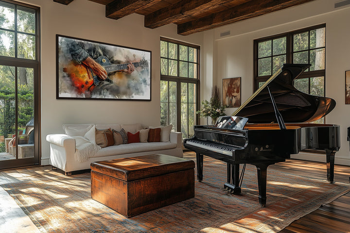 Guitar Wall Art – Hand Painted Watercolor Guitar Canvas | Music Room Decor