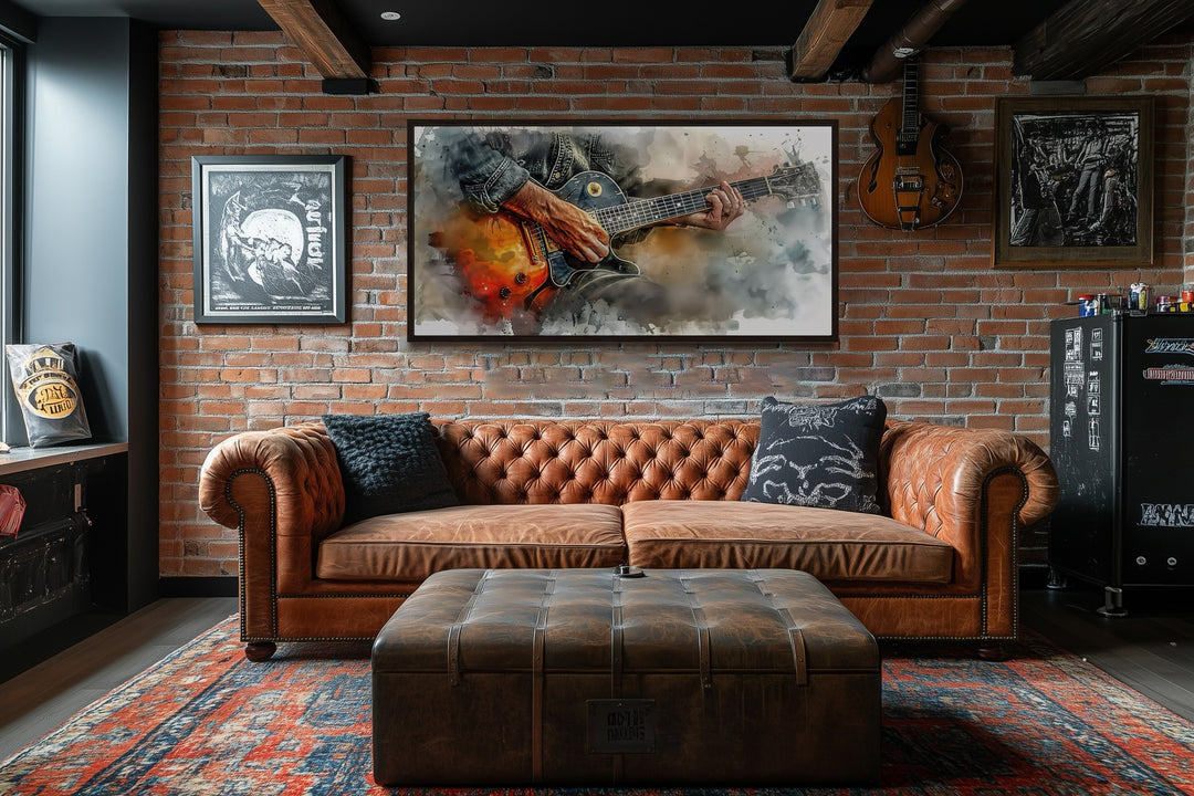 Guitar Wall Art – Hand Painted Watercolor Guitar Canvas | Music Room Decor