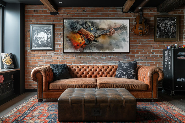 Guitar Wall Art – Hand Painted Watercolor Guitar Canvas | Music Room Decor