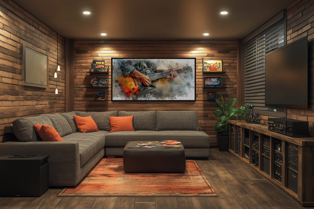 Guitar Wall Art – Hand Painted Watercolor Guitar Canvas | Music Room Decor