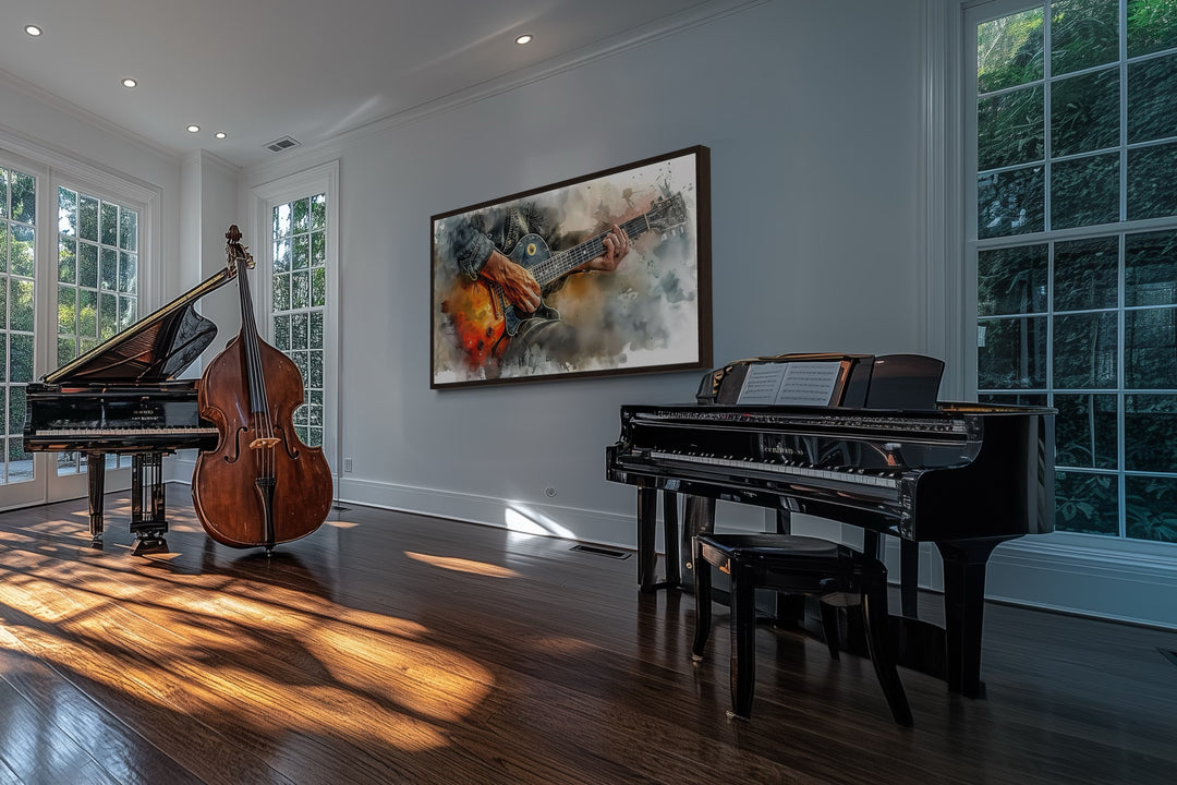 Guitar Wall Art – Hand Painted Watercolor Guitar Canvas | Music Room Decor