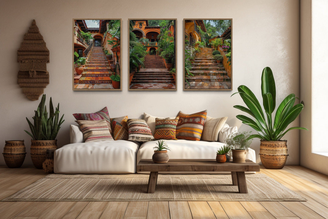 Hacienda Stairs Colonial Architecture Mexican Framed Canvas Wall Art