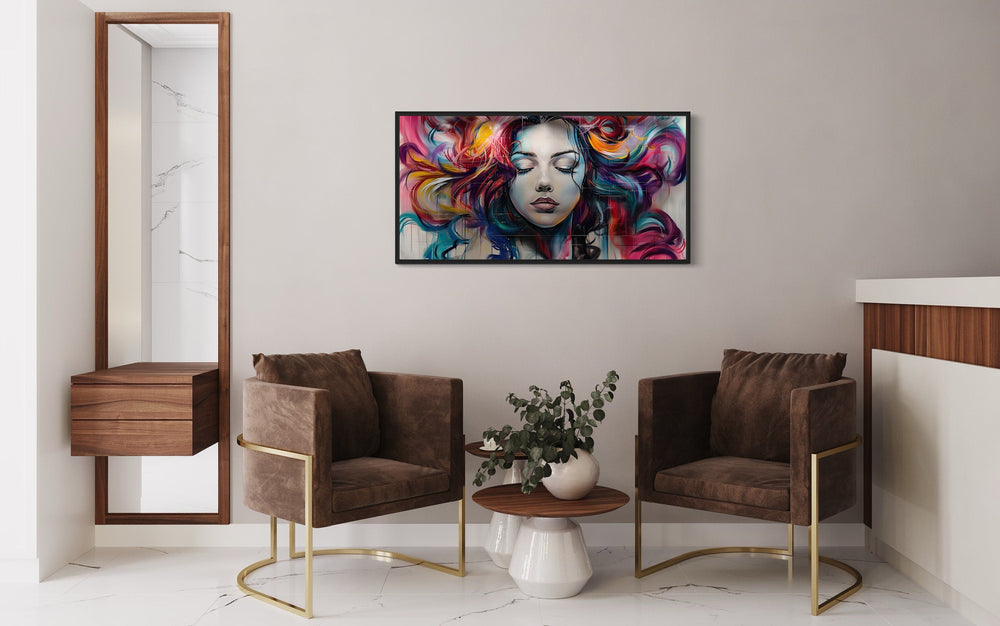 Hair Salon Wall Art Beautiful Woman Multicolored Hair Graffiti Painting in the salon