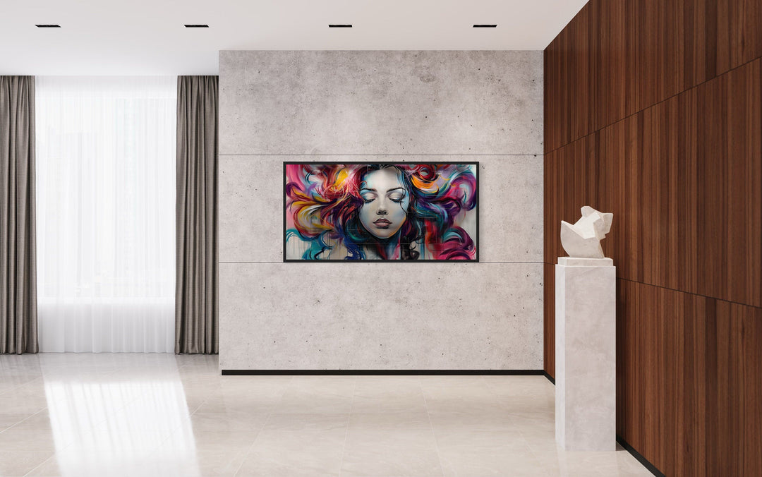 Hair Salon Wall Art Beautiful Woman Multicolored Hair Graffiti Painting