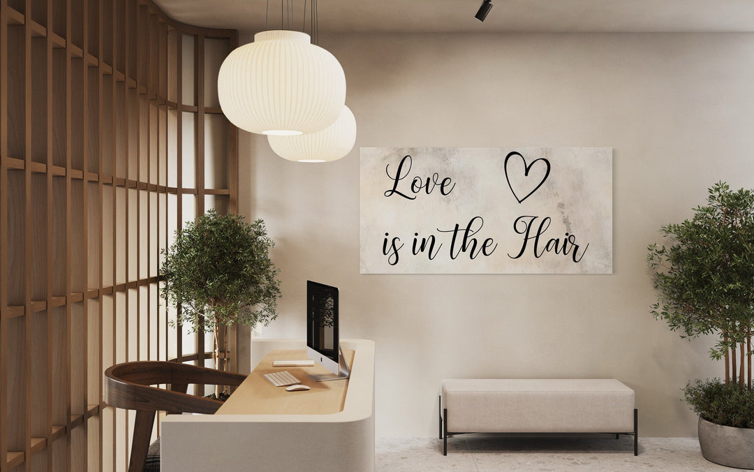 Hair Salon Wall Art, Love Is In The Hair Typography Sign Canvas Print