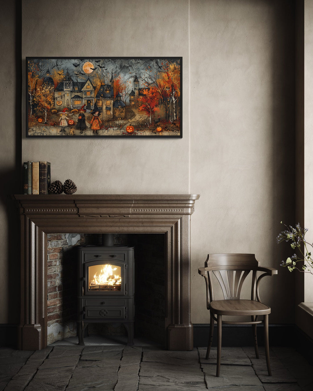 Halloween Wall Art – Cute Children Trick Or Treat Decorated Village Canvas