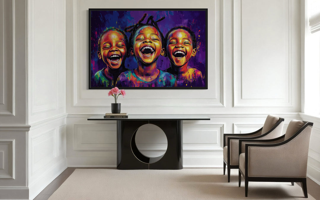 Happy Black Kids Framed Canvas Wall Art a living room