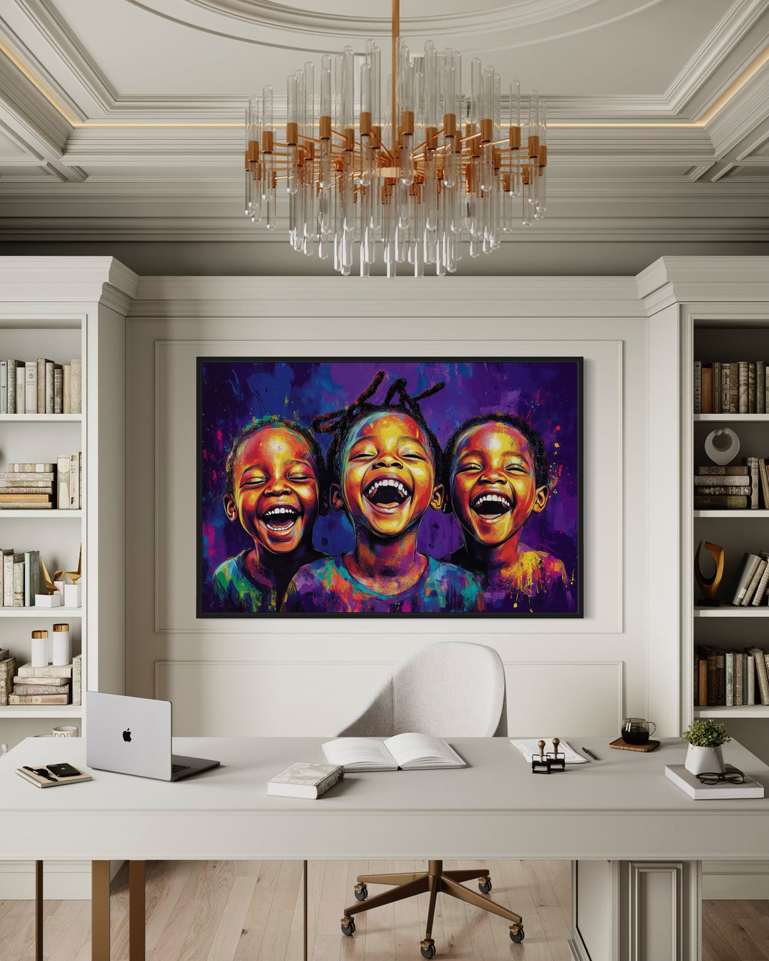 Happy Black Kids Framed Canvas Wall Art