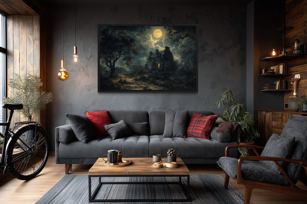 Haunted House Full Moon At Night Gothic Halloween Wall Art