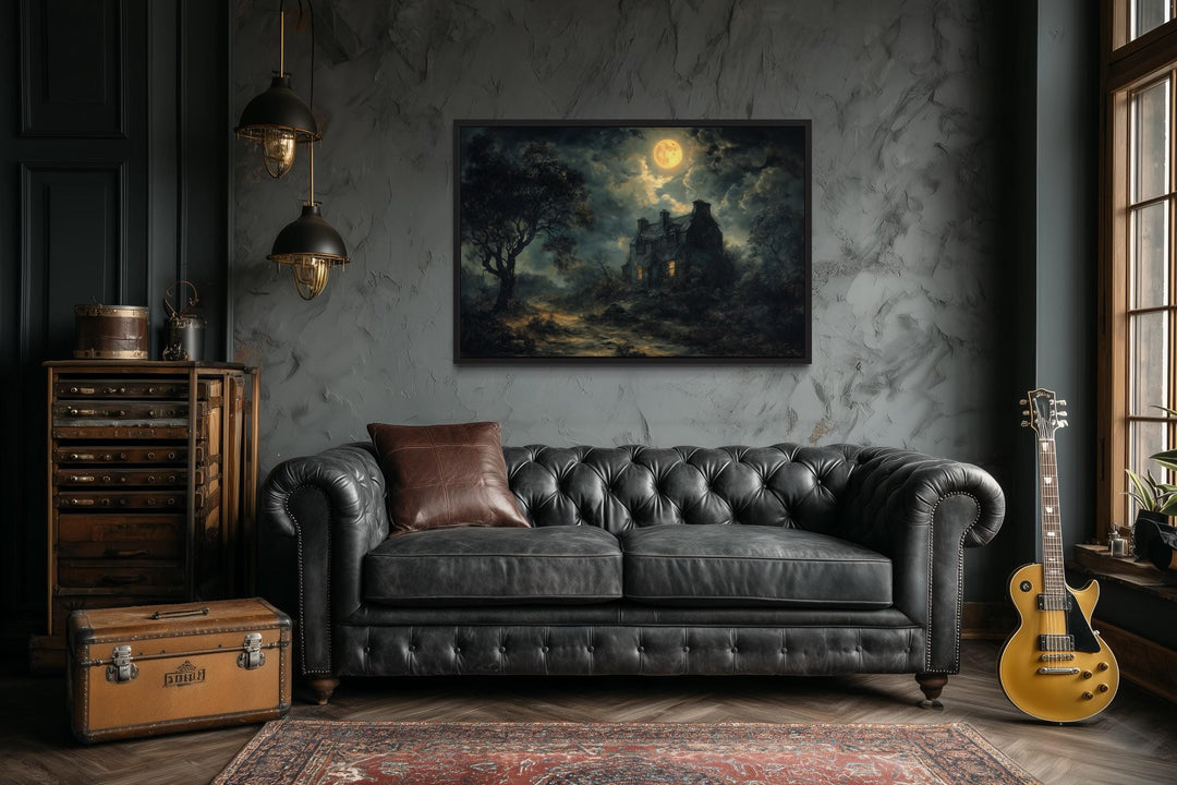 Haunted House Full Moon At Night Gothic Halloween Wall Art