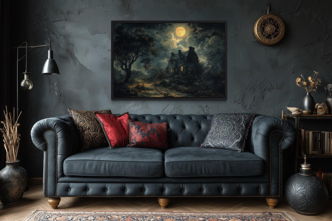 Haunted House Full Moon At Night Gothic Halloween Wall Art