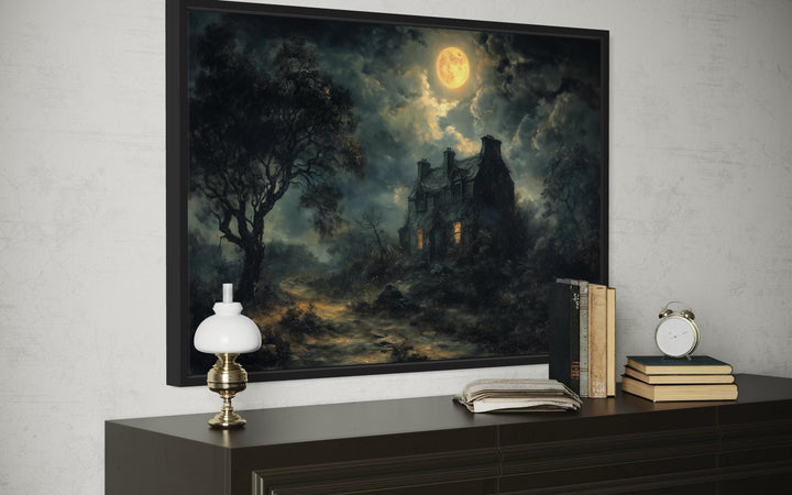 Haunted House Full Moon At Night Gothic Halloween Wall Art