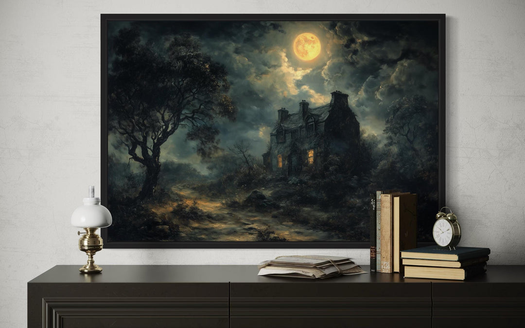 Haunted House Full Moon At Night Gothic Halloween Wall Art