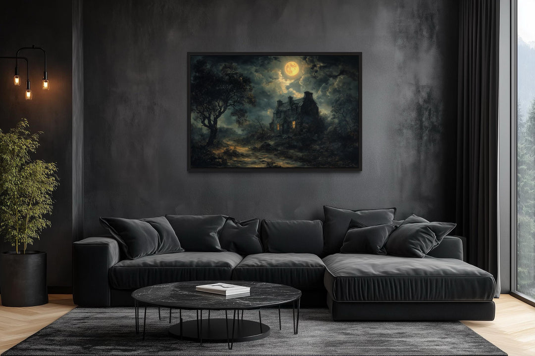 Haunted House Full Moon At Night Gothic Halloween Wall Art