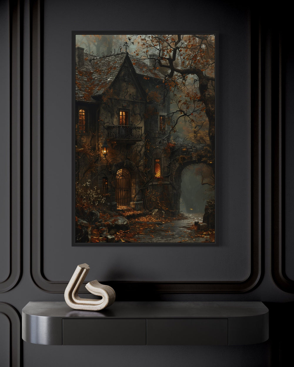Haunted Victorian house gothic framed canvas wall art.