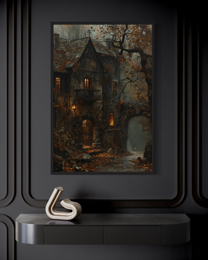 Haunted Victorian house gothic framed canvas wall art.