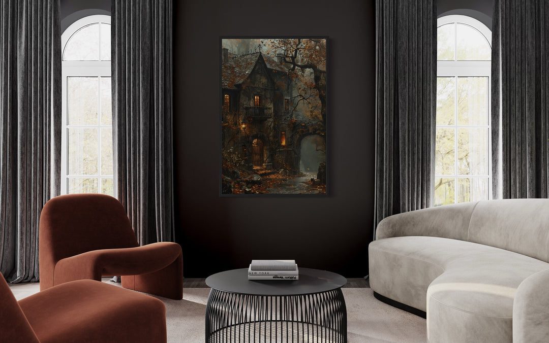 Haunted Victorian house gothic framed canvas wall art.