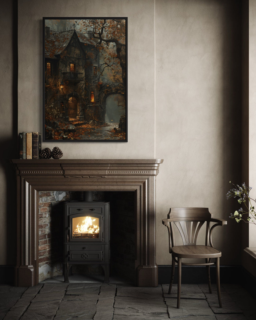 Haunted Victorian house gothic framed canvas wall art.